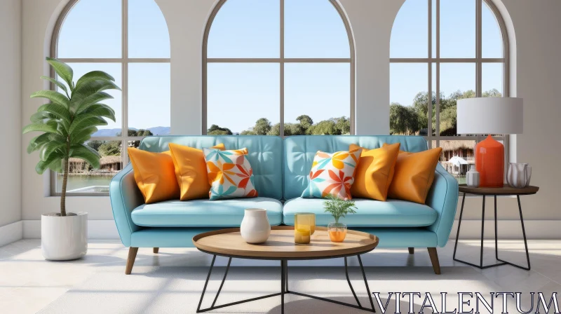 Modern Living Room with Lake View - Interior Design Inspiration AI Image