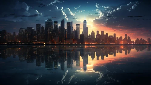 New York City Sunset Cityscape - Hudson River Reflection