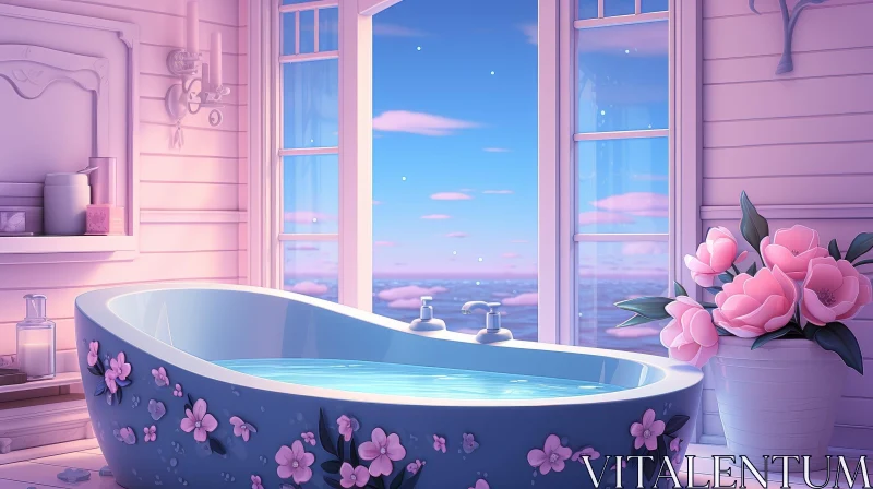AI ART Pink and Blue Bathroom Seascape Painting