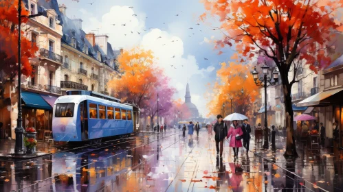 Rainy Day Street Scene in Paris