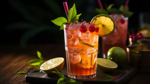 Refreshing Cocktail with Cherries and Lime