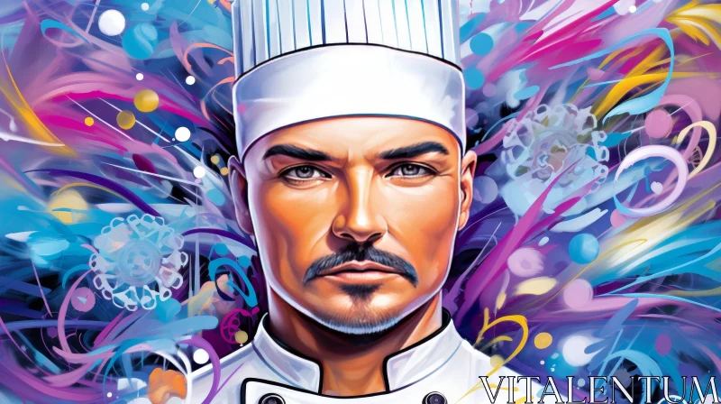 AI ART Serious Male Chef Portrait in Abstract Setting