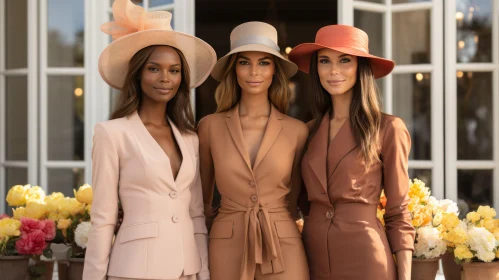 Timeless Elegance: Candid Portrait of Three Women in Hats and Suits