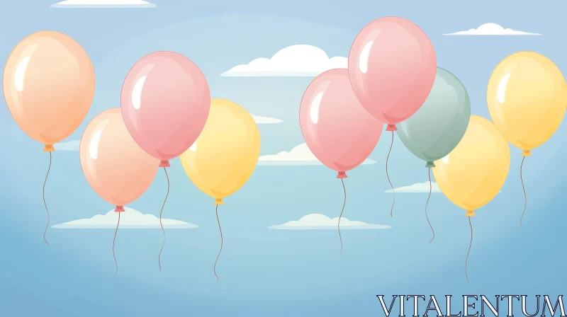 AI ART Tranquil Sky with Pastel Balloons - Nature Inspired Image