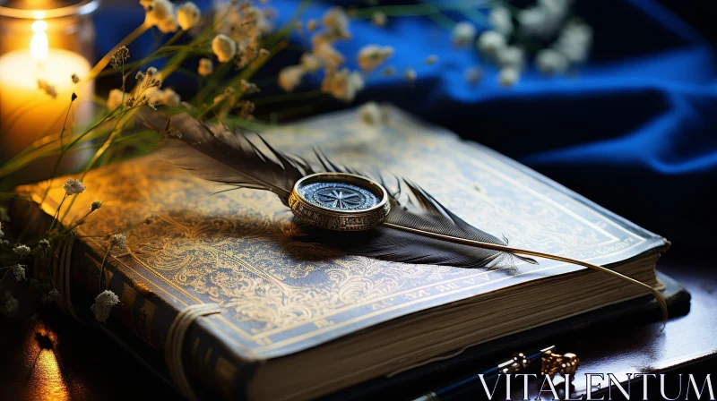 Antique Book and Compass Still Life Composition AI Image
