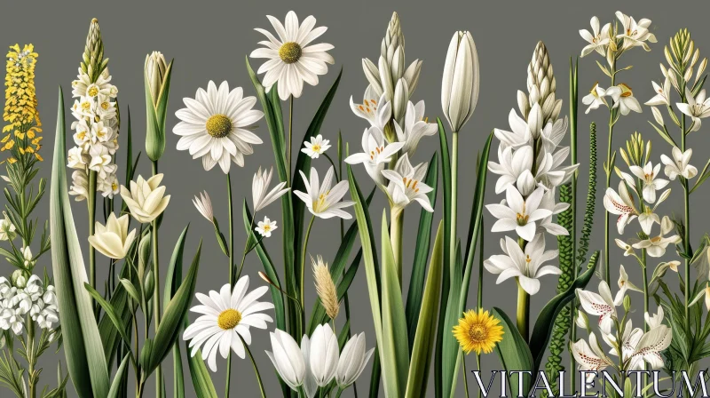 Botanical Illustration of Variety of Flowers AI Image