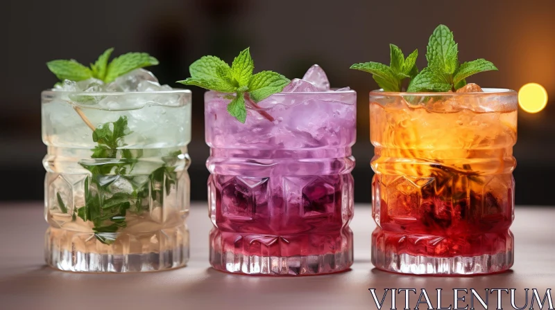 Colorful Cocktail Glasses on Pink Surface AI Image
