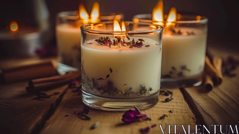 Cozy and Rustic Ambiance with Lighted Candles on Wooden Table AI Image