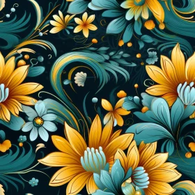 Dark Blue Floral Seamless Pattern
