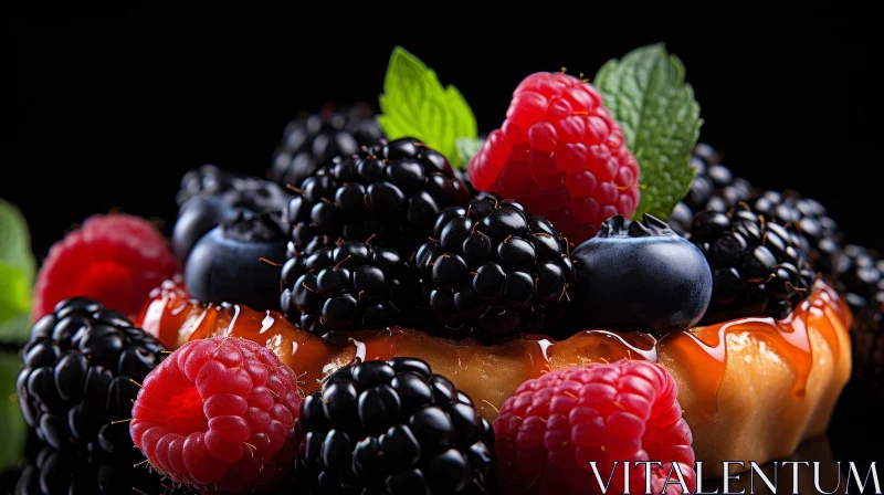 Delicious Berry Dessert with Mint Leaves on Tart AI Image