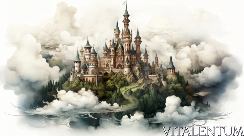 Enchanting Fairytale Castle Painting AI Image
