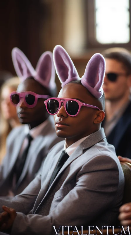 Fashionable Men with Bunny Ears in Church - A Race Commentary AI Image