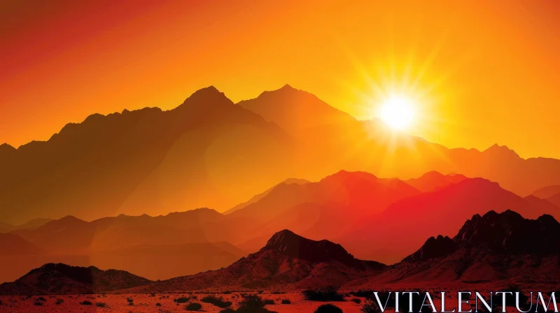 Golden Mountain Sunset Landscape AI Image