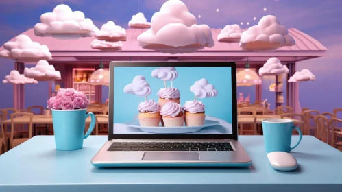 Laptop with Cupcakes on Table
