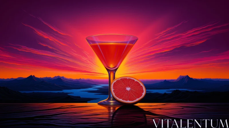 Martini Glass Sunset Painting AI Image