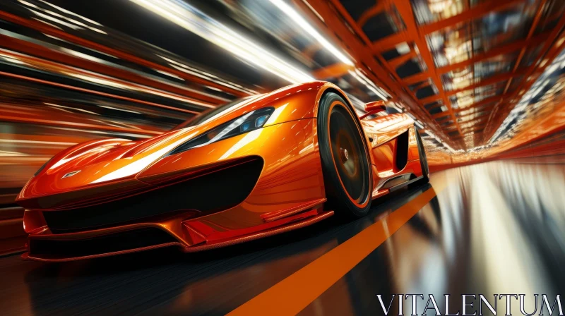 AI ART Speeding Orange Sports Car in Tunnel