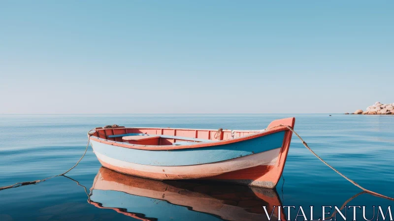 Tranquil Wooden Boat on Calm Sea AI Image