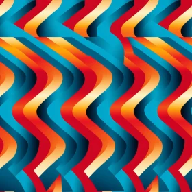 Blue Orange Red Wave Seamless Pattern
