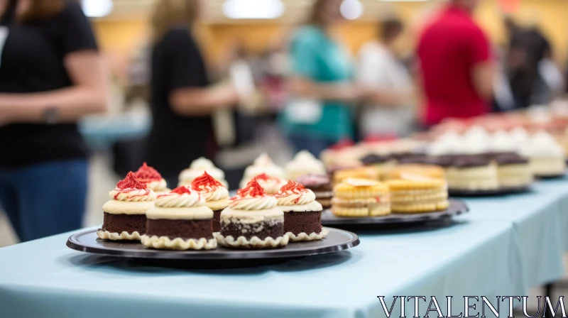 Captivating Display of Desserts in Cafeteria - Teal and Red Contrast AI Image