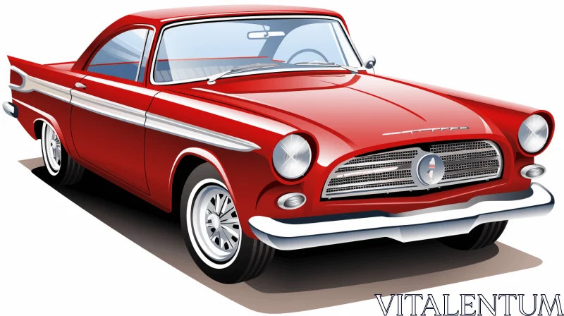 Classic Red Car Illustration on White Background | Character-Driven Art AI Image