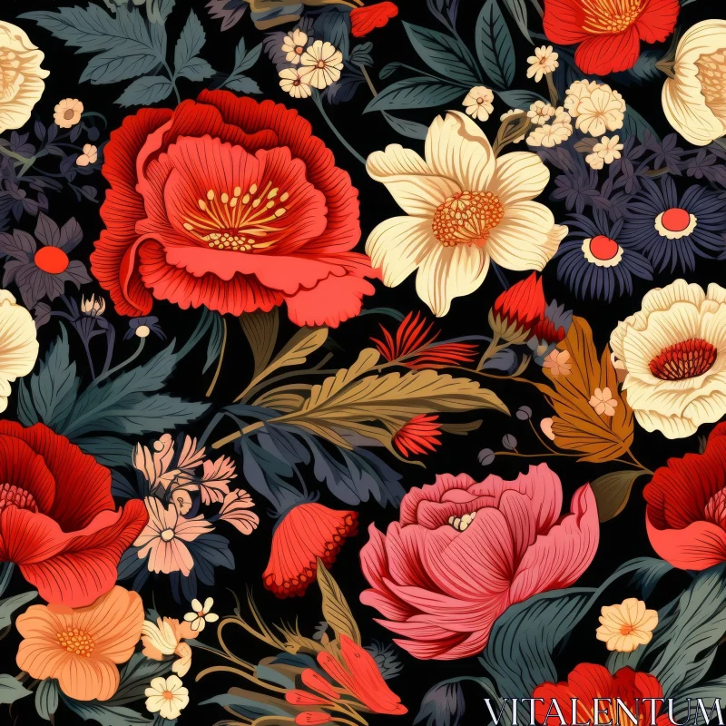 Colorful Floral Pattern on Dark Background AI Image