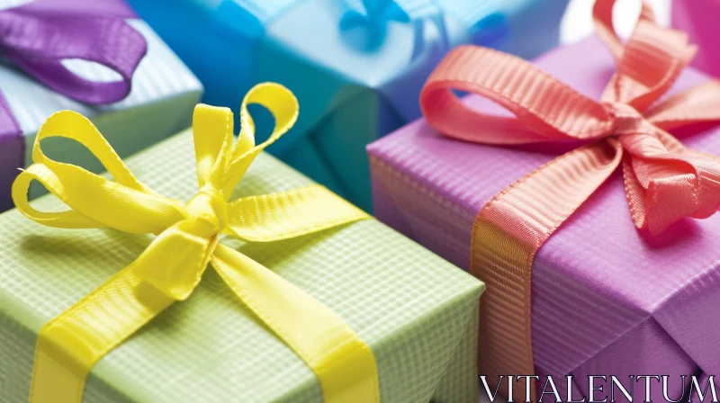 Colorful Gift Boxes with Ribbons on Solid Background - Stock Photo AI Image