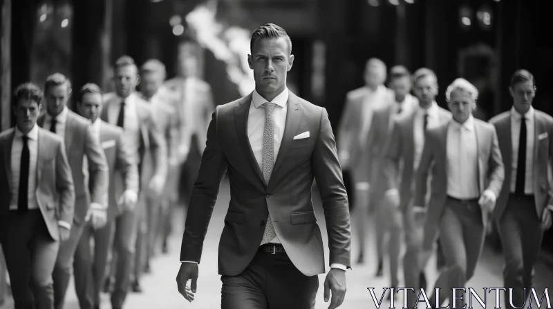 Confident Man in Suit Walking Towards Camera AI Image