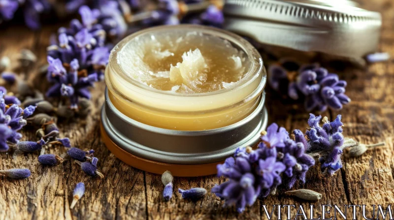 Delicate Beauty: Yellow Lip Balm with Dried Lavender Flowers AI Image