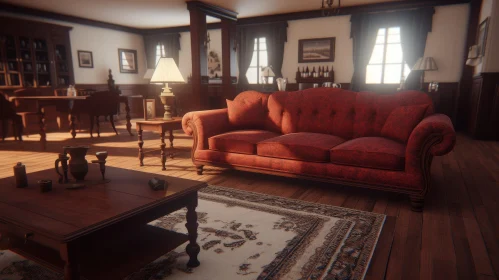 Elegant Victorian Living Room Rendering