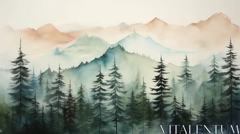 AI ART Enchanting Watercolor Forest Painting