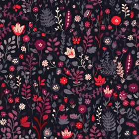 Hand-Drawn Floral Pattern in Red, Pink, White, Purple, Yellow, Green