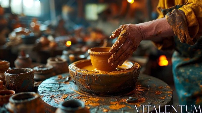 Masterful Potter Sculpting a Clay Bowl | Artistic Craftsmanship AI Image