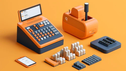 Modern 3D Illustration of Cash Register and Technology Devices