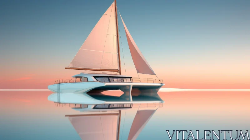 Modern Catamaran at Sunset in Calm Sea AI Image