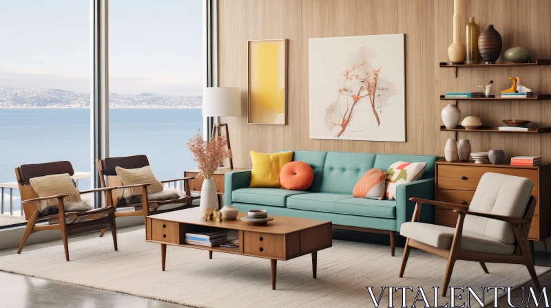 AI ART Ocean View Mid-Century Modern Living Room