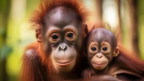 Orangutan Mother and Baby in Nature