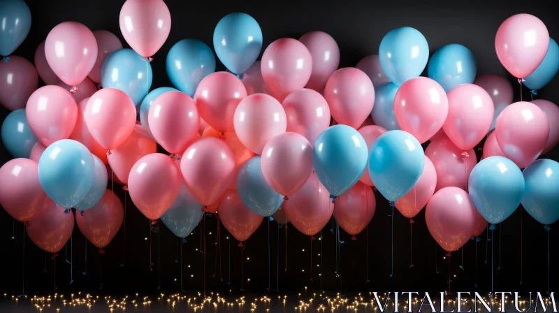 Pink and Blue Balloons with Golden Sparkles on Black Background AI Image