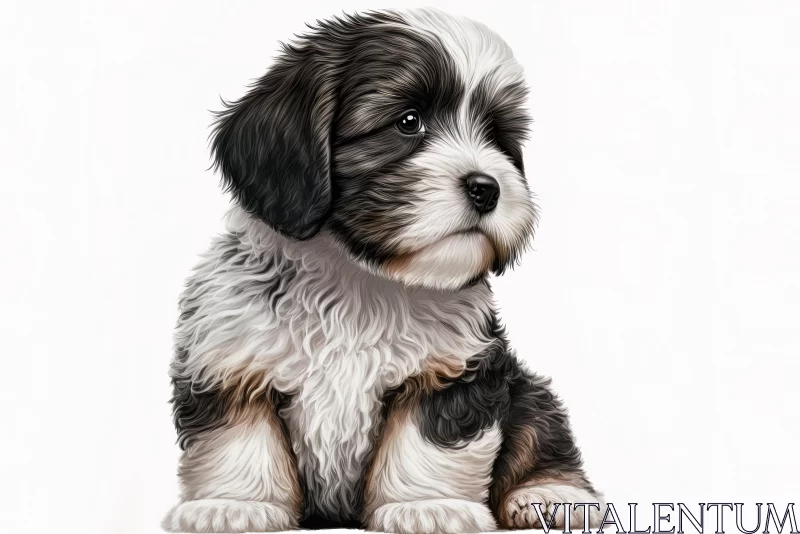 Realistic Cartoon Puppy with Black and White Stripes on White Background AI Image