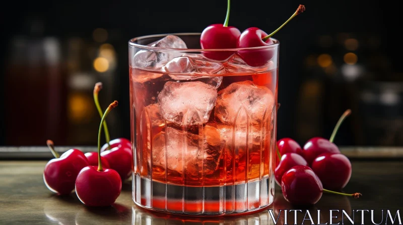 Refreshing Cocktail with Cherries on Bar Counter AI Image
