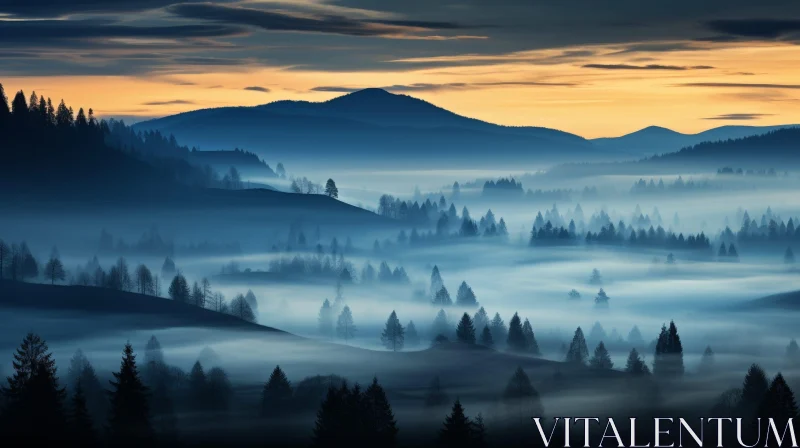 Serene Mountain Valley at Sunrise AI Image
