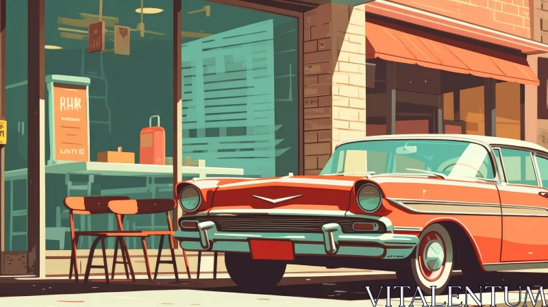 Vintage Car Street Scene Digital Painting AI Image