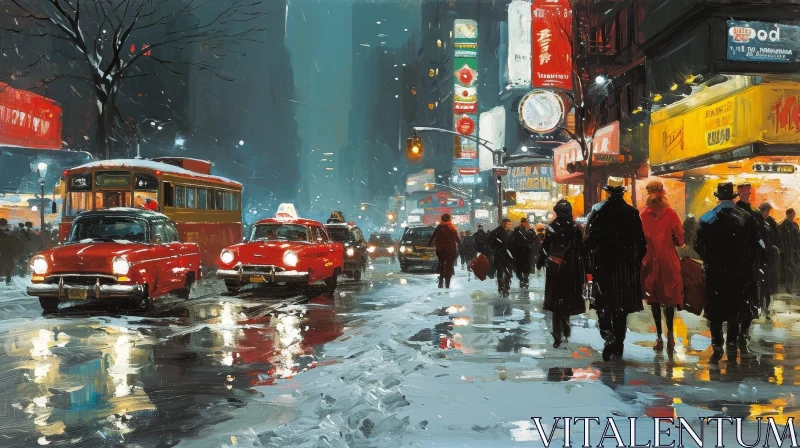 Winter Street Scene in New York City | City Life Painting AI Image