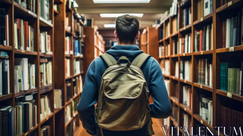 Young Male Student Walking in Library AI Image