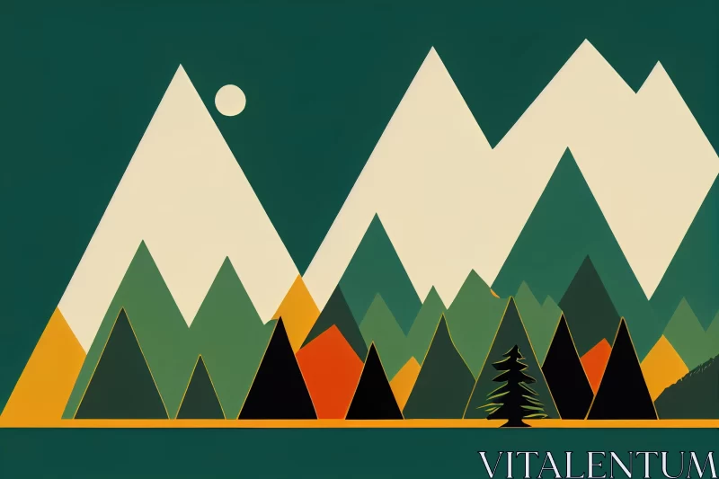 AI ART Bold and Tranquil Still Life Poster: Mountains of Trees in Dark Teal and Amber