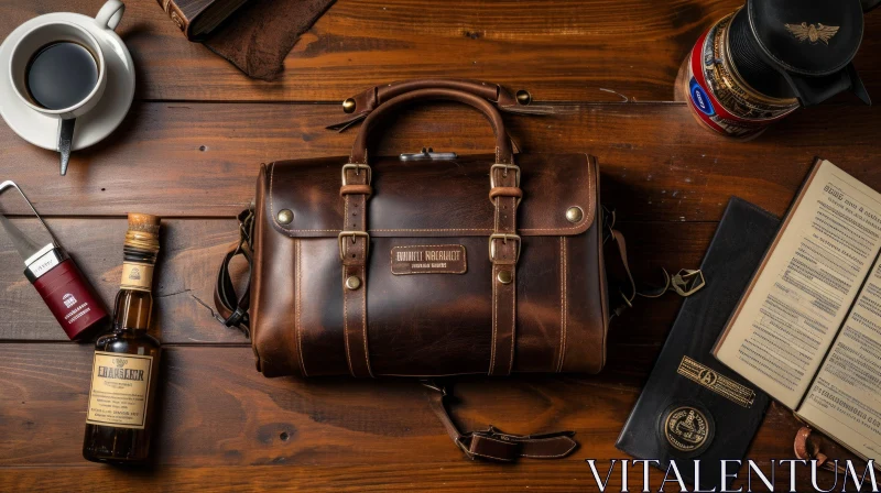 Brown Leather Bag with Vintage Look - Perfect for Laptops and Essentials AI Image