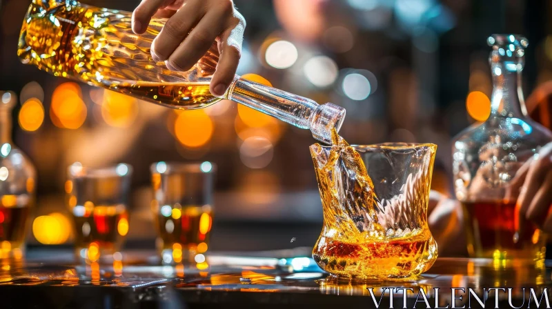 Captivating Whiskey Pour: Handcrafted Elegance on a Bar Counter