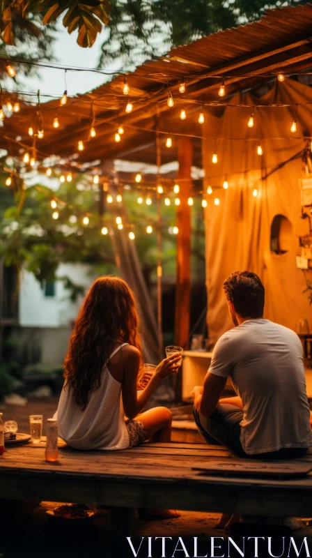 AI ART Charming Couple Under Backyard Tent Light