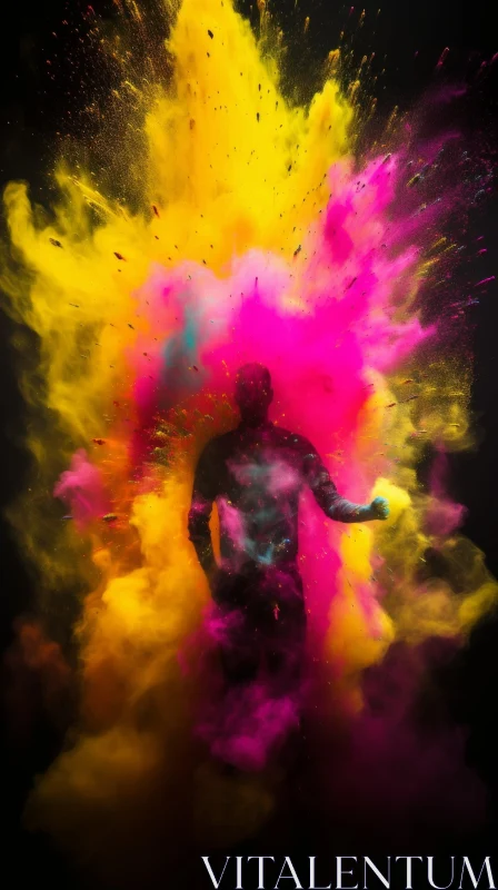 Colorful Powder Cloud Surrounds Person in Artistic Shot AI Image