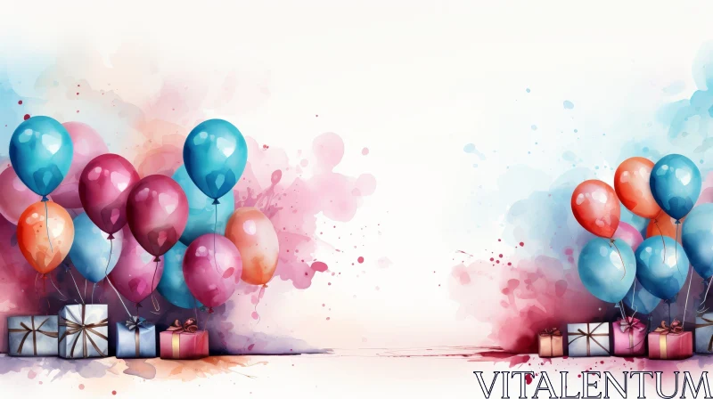 Colorful Watercolor Birthday Party Painting AI Image