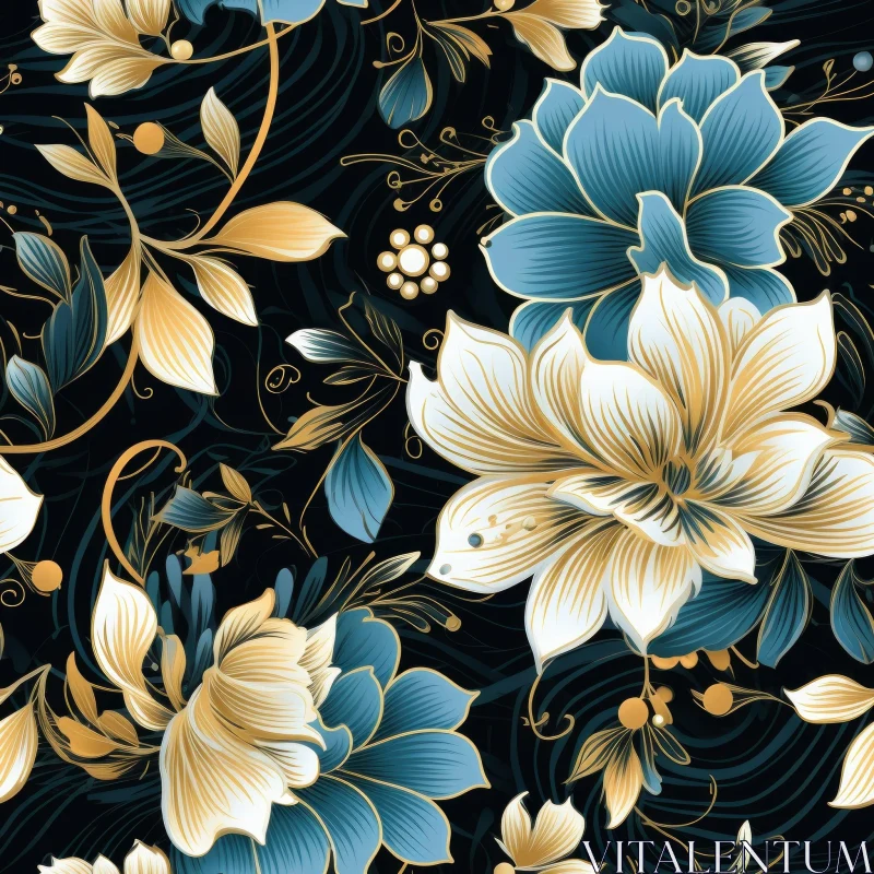 AI ART Dark Blue Floral Seamless Pattern